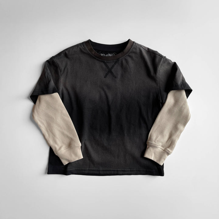 Toddler Waffle Layered Tee in Charcoal