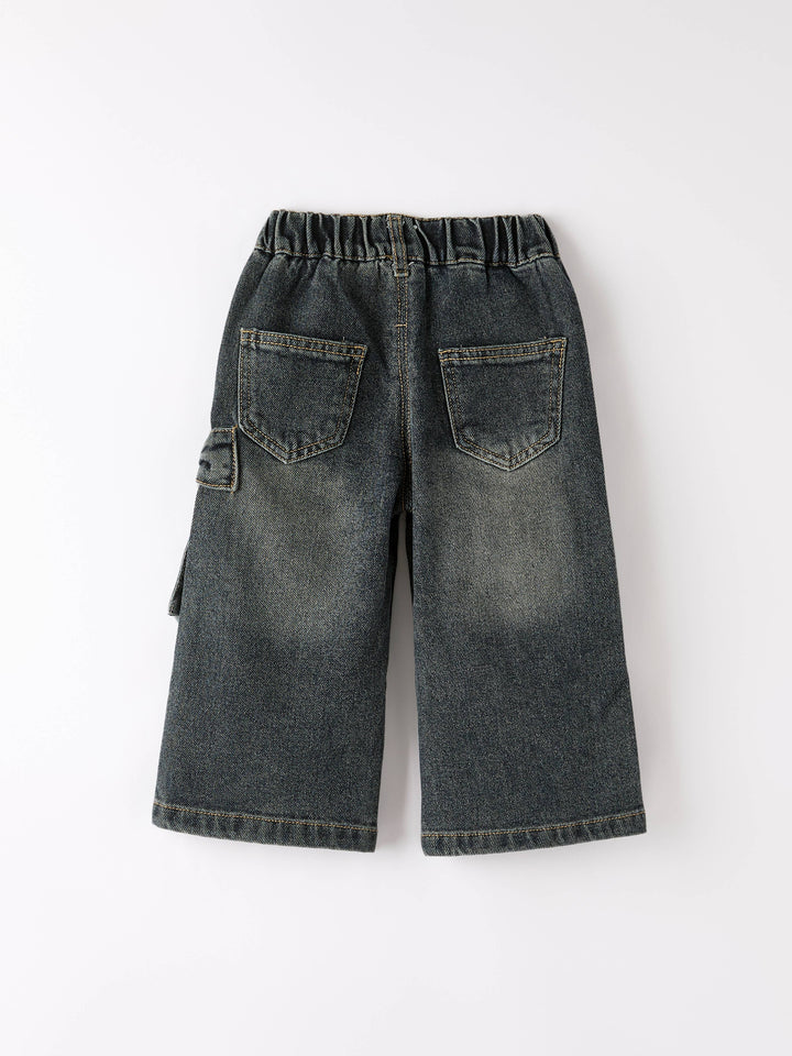 Girls Bow Stretch Wide-Leg Jeans No Belt