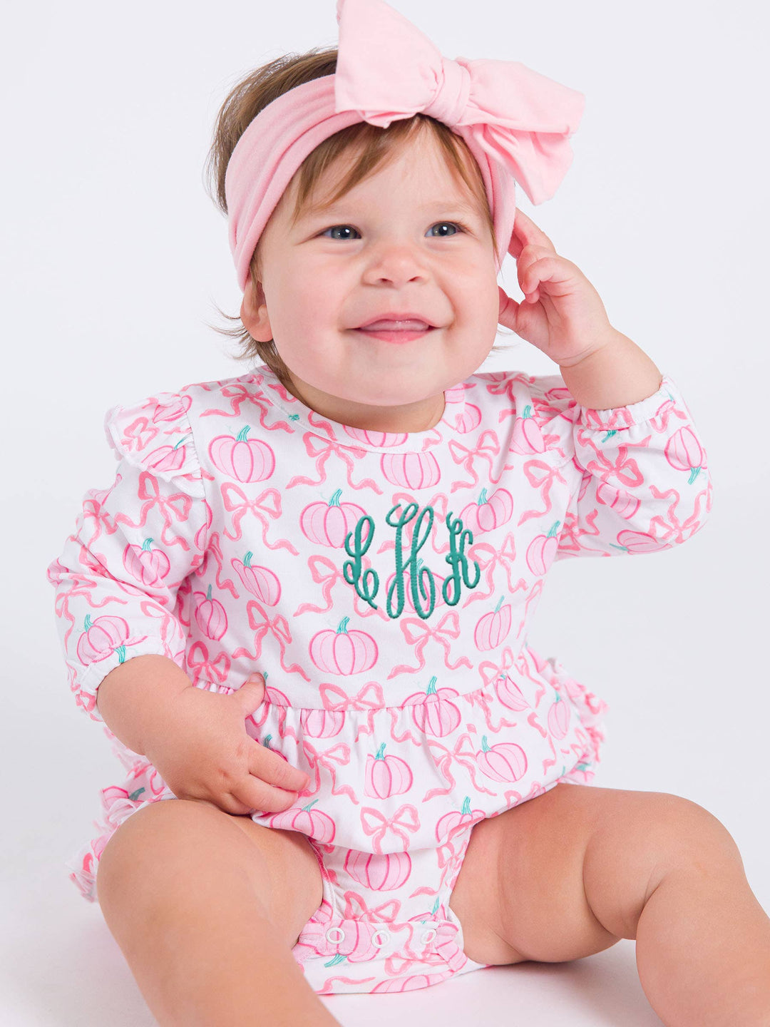 Pink Pumpkins Long Sleeve Bubble Romper
