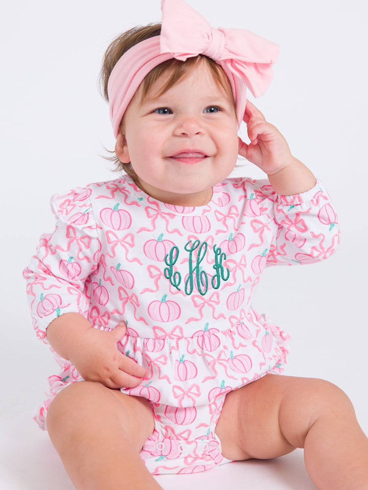 Pink Pumpkins Long Sleeve Bubble Romper