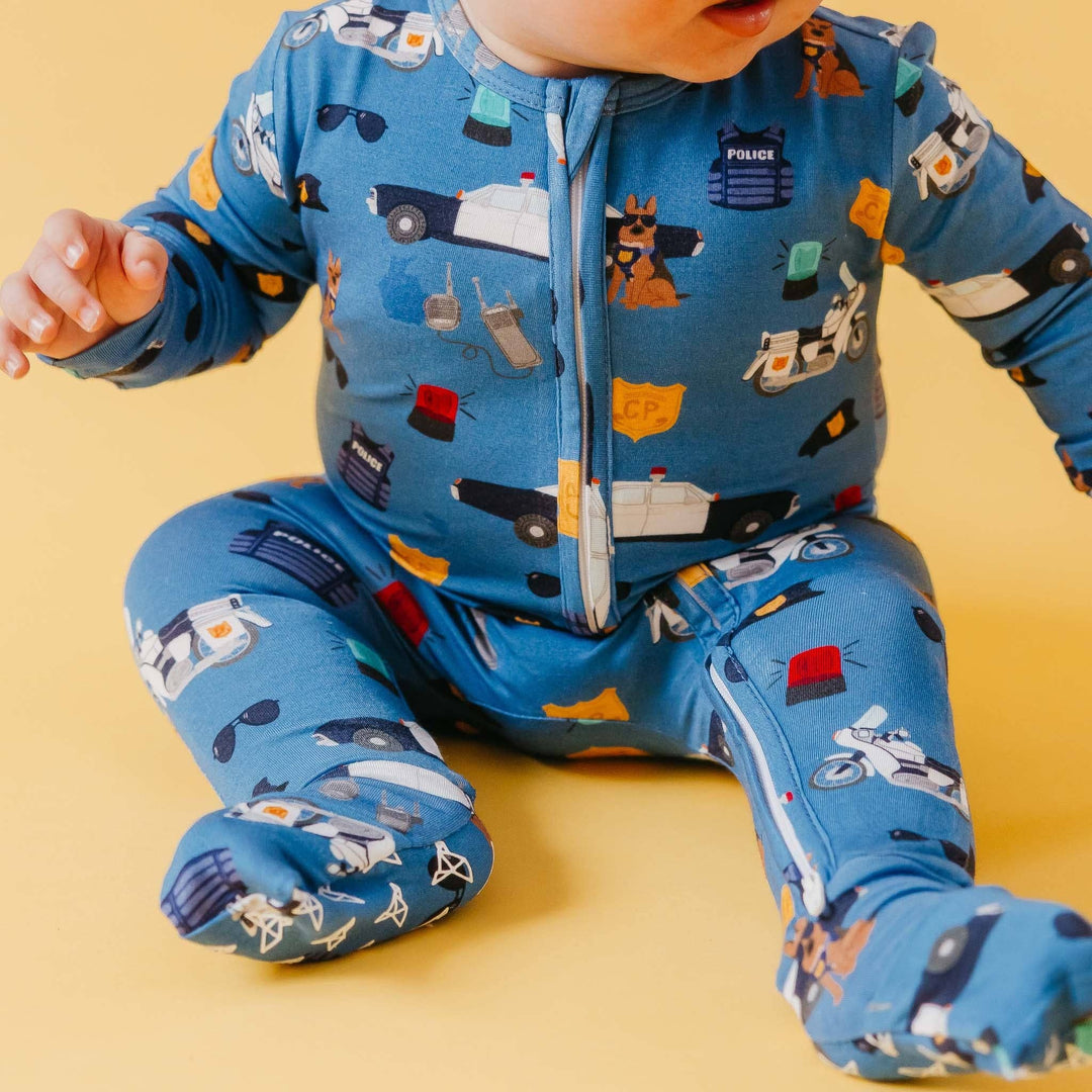 Bamboo Convertible Zip-Up Footie Pajama - Police Officer