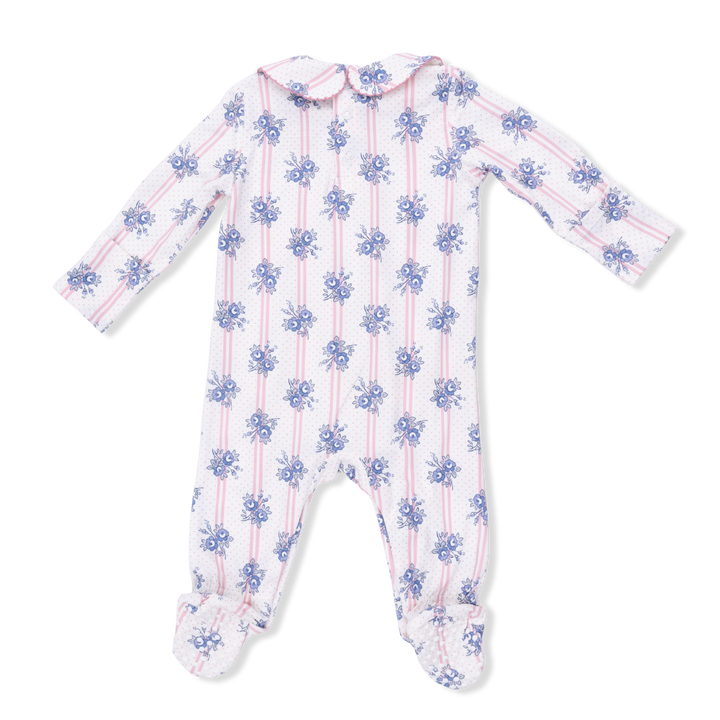 Stripe Dot Roses - Smocked Peter Pan Snap Footie