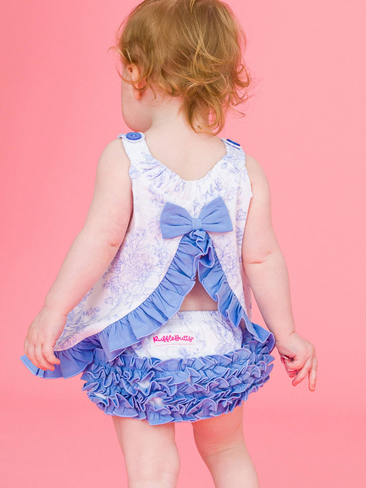 Baby Girls Periwinkle Blue Butterfly Garden Toile Knit Swing Top and Bloomer Set