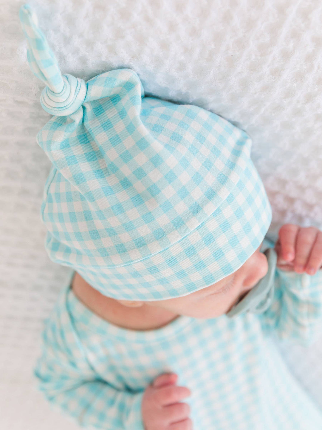 Baby Blue Breeze Gingham Modal Blend Knotted Sleep Gown & Hat Set