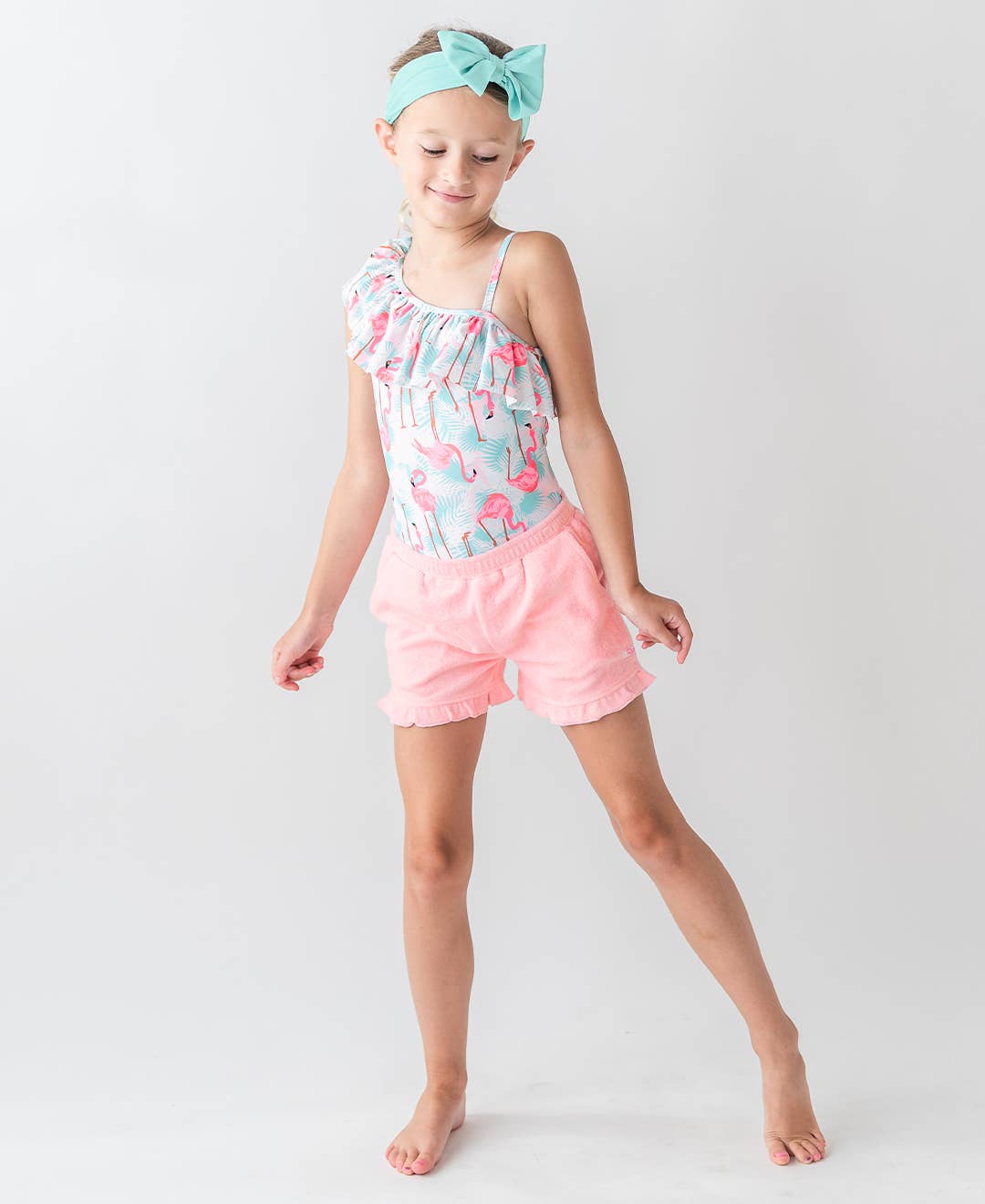 Girls Vintage Aqua Swim + Active Bow Headband