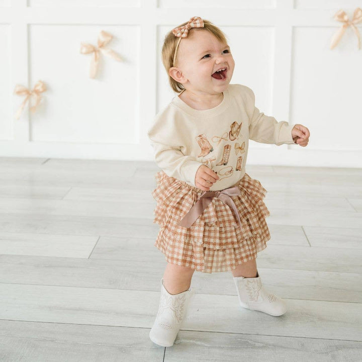 Gingham Printed Tulle Bow Baby Headband - Hair Bows - Fall