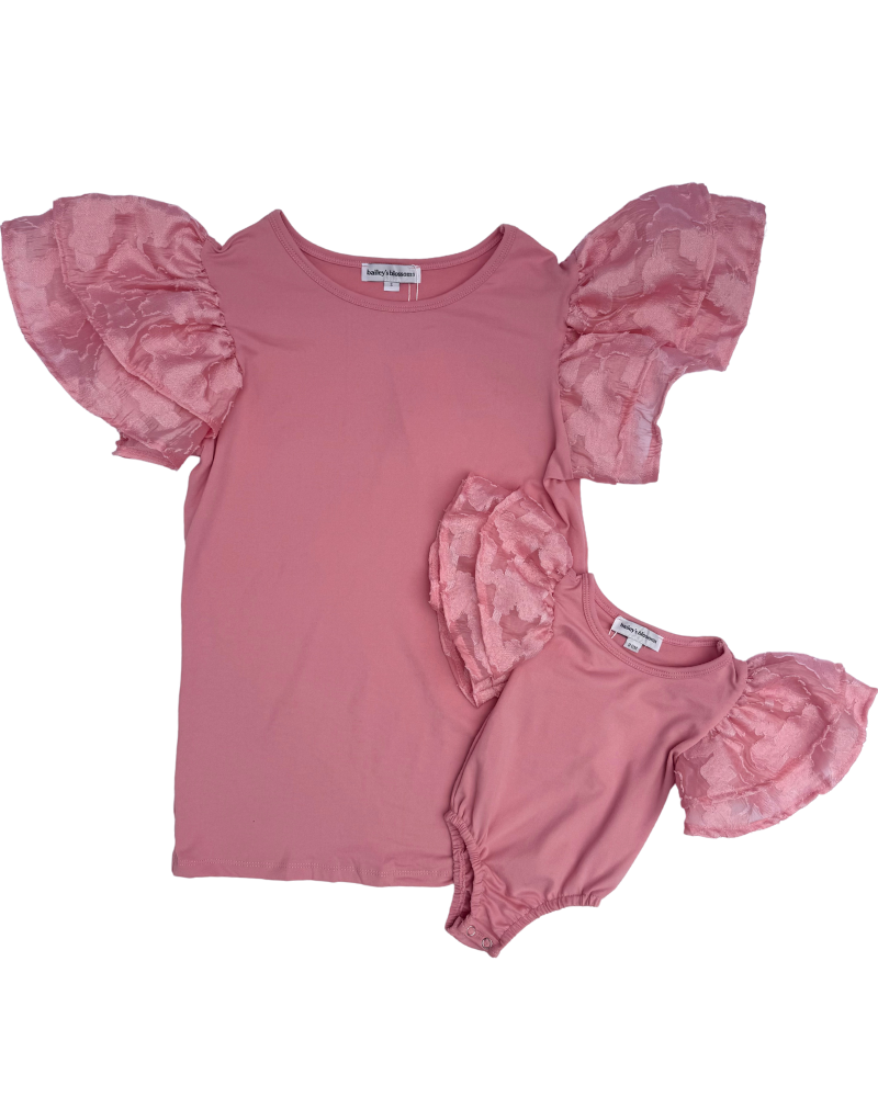 Cailyn Layered Flutter Sleeve Top & Leotard - Coral Pink