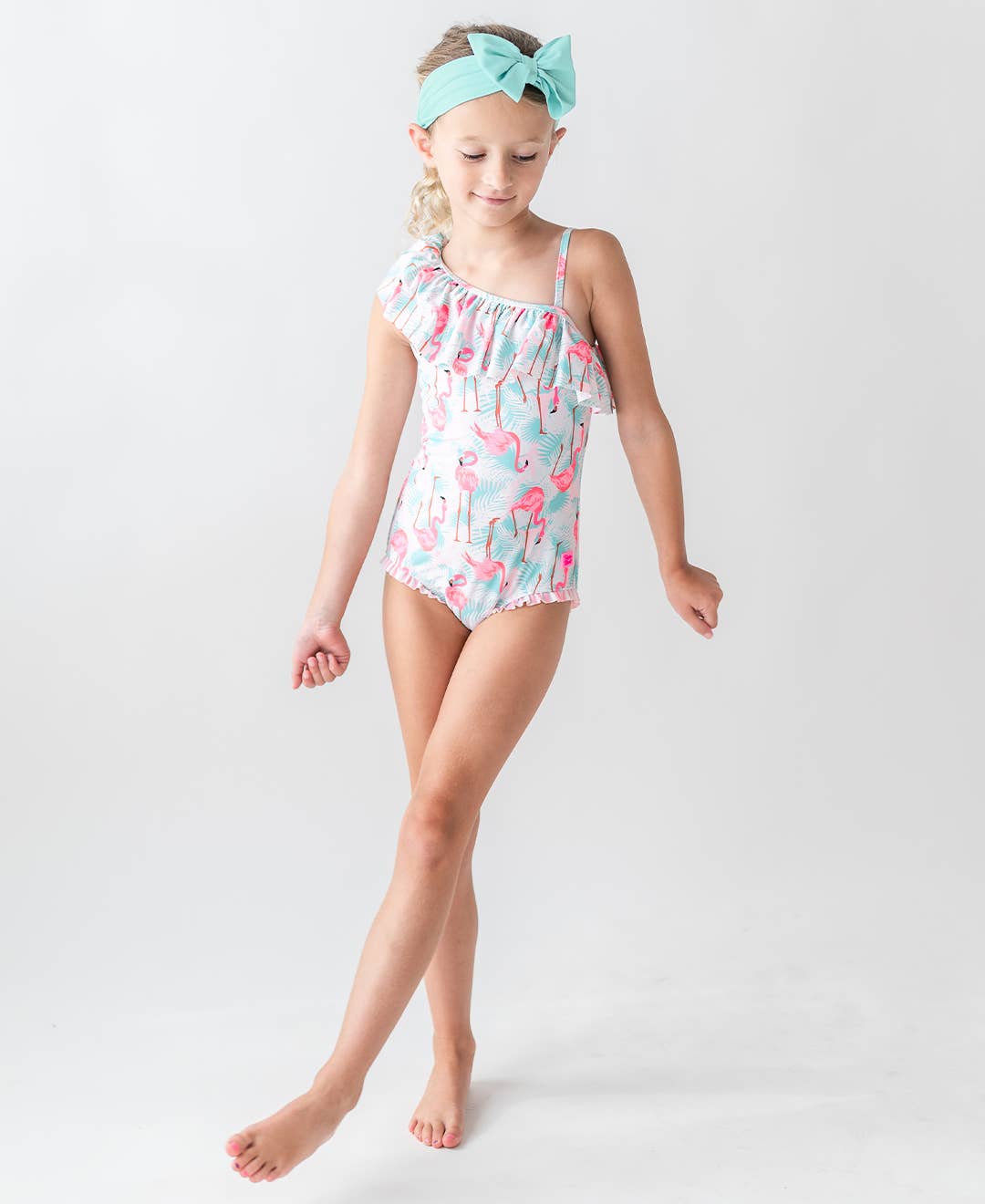 Girls Vintage Aqua Swim + Active Bow Headband