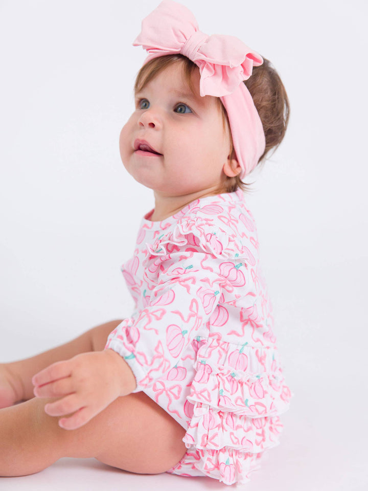 Pink Pumpkins Long Sleeve Bubble Romper