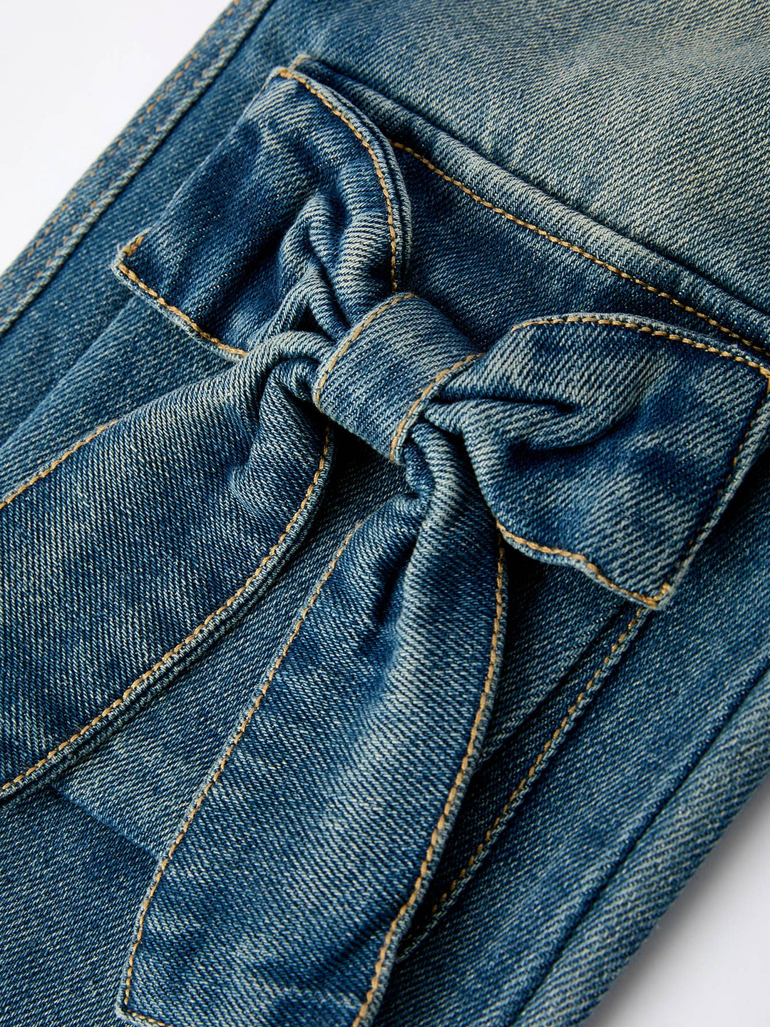 Girls Bow Stretch Wide-Leg Jeans No Belt