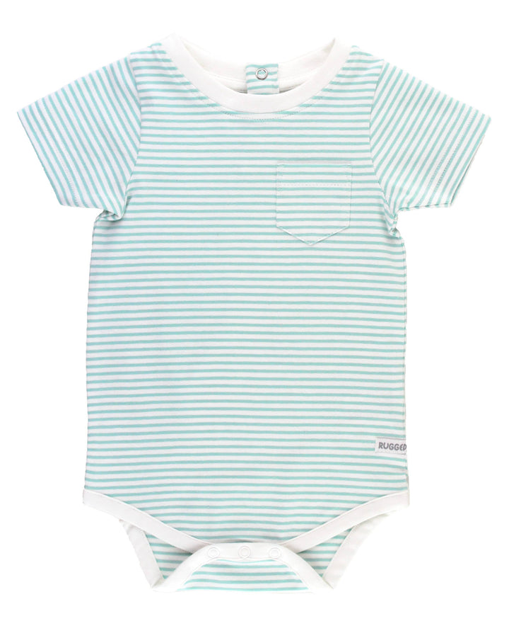 Baby Boys Vintage Aqua Stripe Short Sleeve Pocket Bodysuit