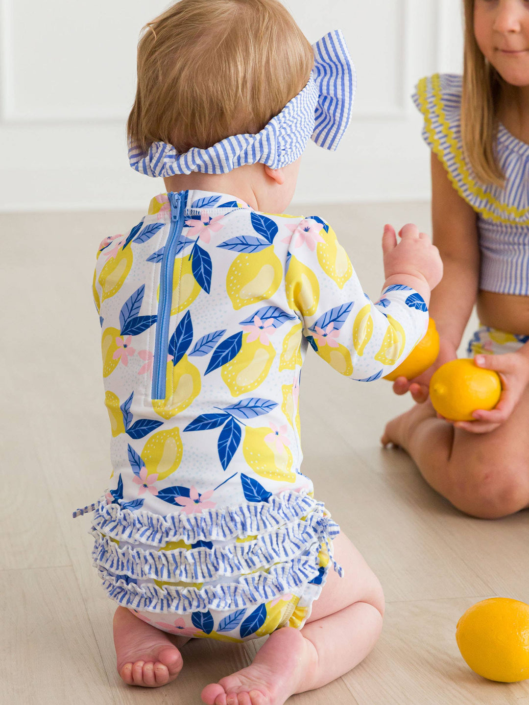 Girls Periwinkle Blue Seersucker Seersucker Swim Bow Headband