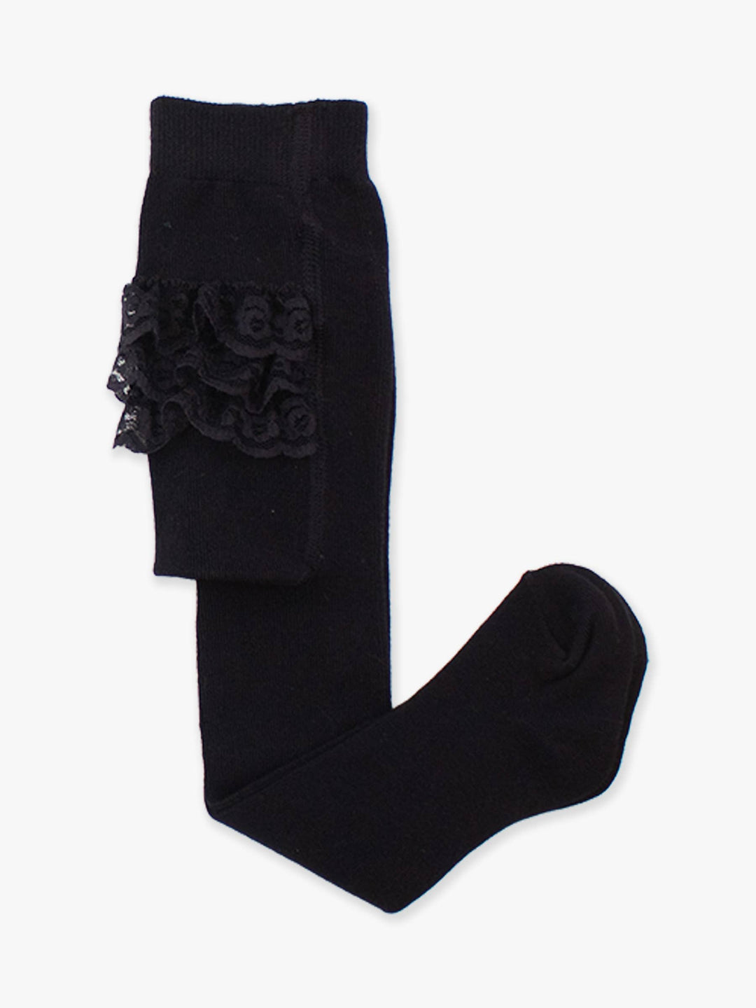 Girls Black Footed RuffleButt Tights