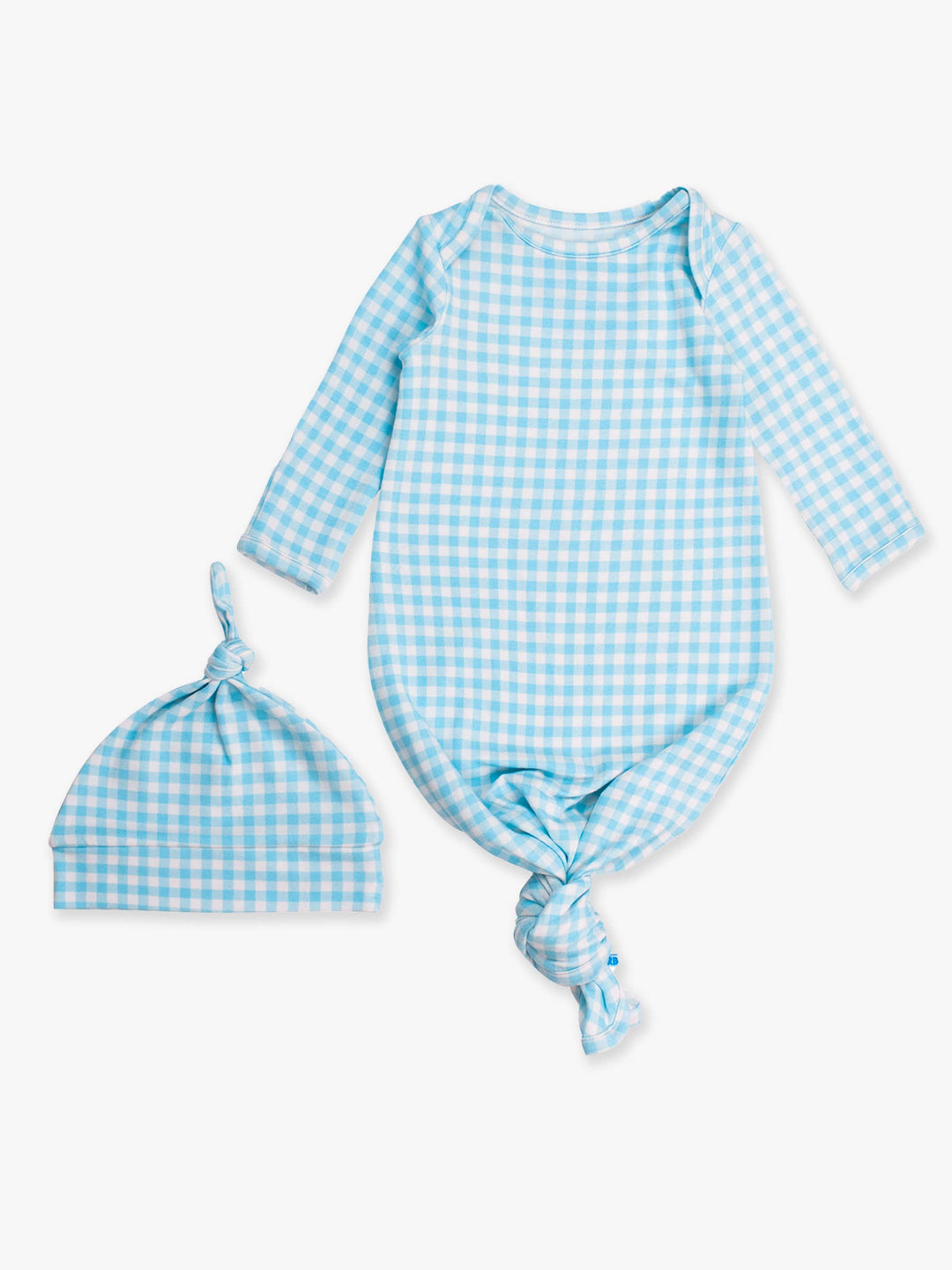 Baby Blue Breeze Gingham Modal Blend Knotted Sleep Gown & Hat Set