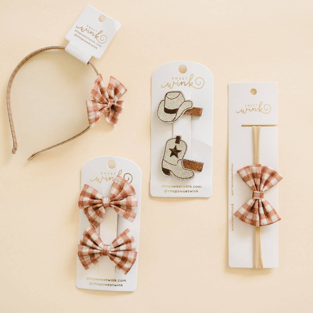 Gingham Printed Tulle Bow Clip Set - Hair Bows - Fall