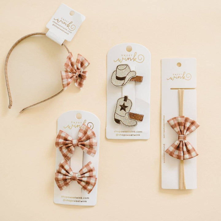 Gingham Printed Tulle Bow Clip Set - Hair Bows - Fall