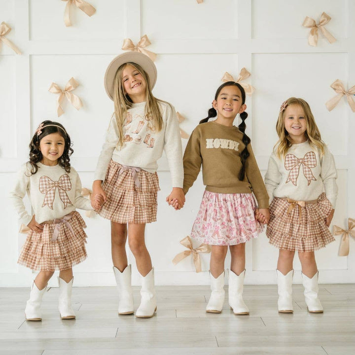 Gingham Bow Patch Sweatshirt - Natural - Girls Clothes