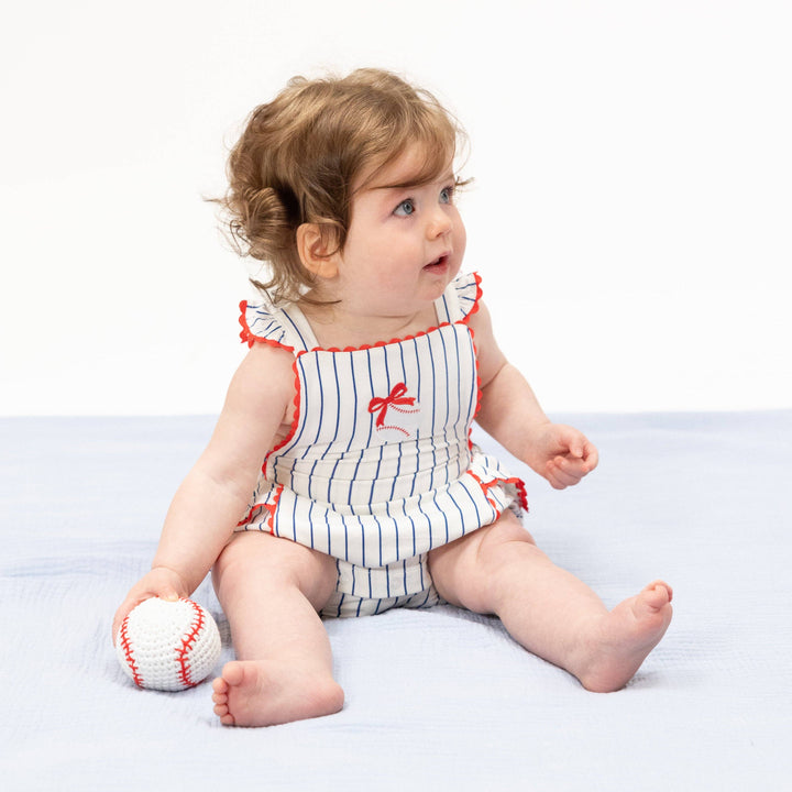 Baseball Stripe - Ric Rac Ruffle Sunsuit