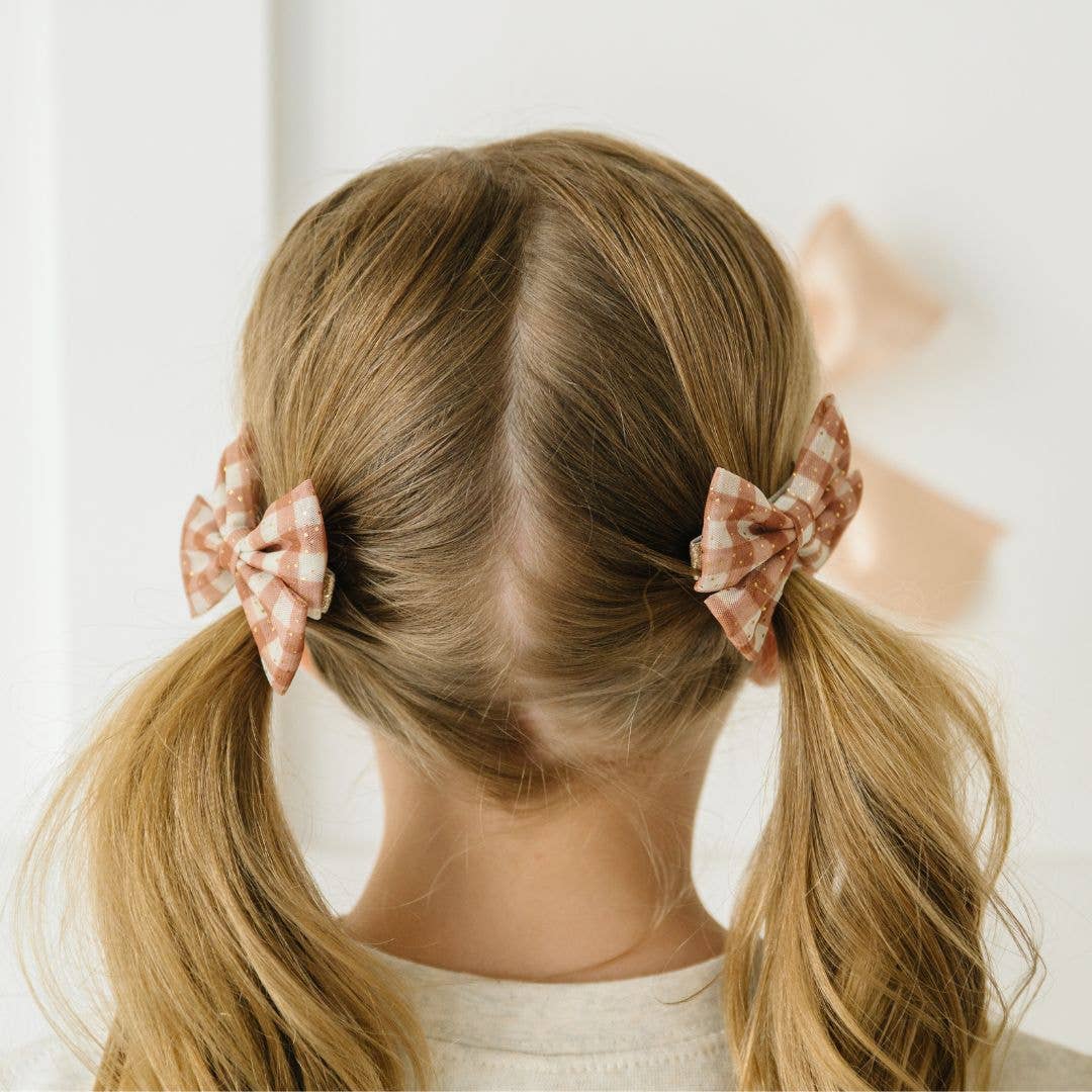 Gingham Printed Tulle Bow Clip Set - Hair Bows - Fall