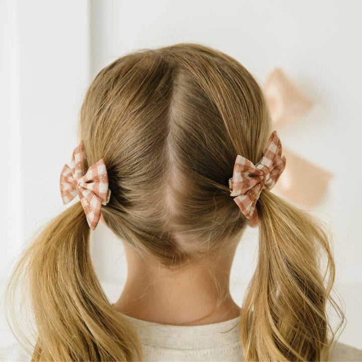 Gingham Printed Tulle Bow Clip Set - Hair Bows - Fall