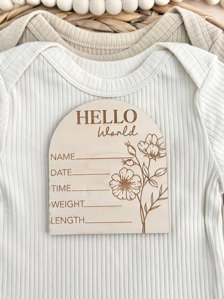 Floral Hello World Wooden Disc