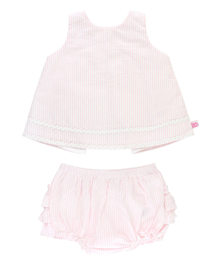 Baby Girls Pink Seersucker Ric Rac Swing Top & Bloomer Set
